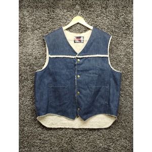 Vintage Viking Sherpa Lined Denim Trucker Vest Adult‎ XL Blue Jean 80s 70s